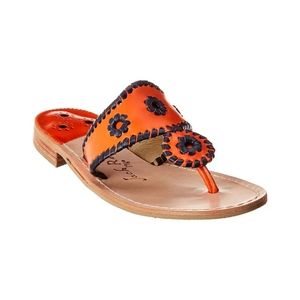 Jack Rogers Rattan Flat Leather Sandals